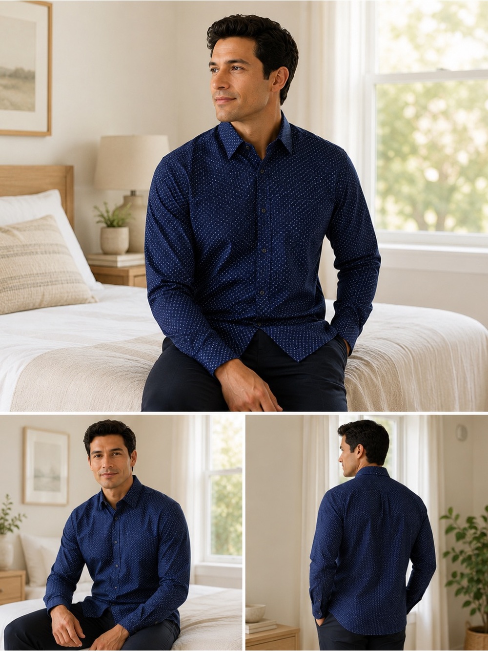 NWT Buttoned Down Tailored Fit Navy Geometric Dress Shirt 16-16.5 34/35